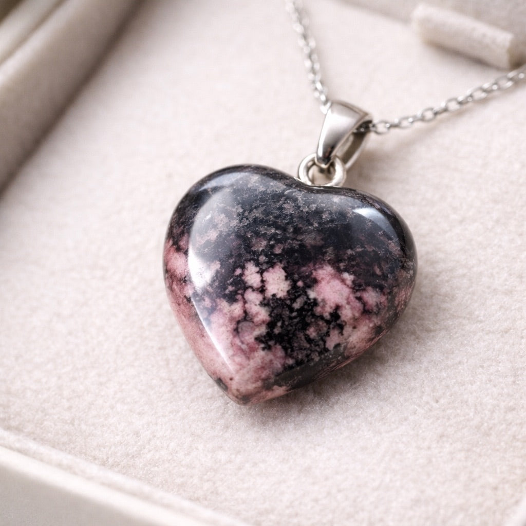 Rhodonite Heart Pendant – Stone of Compassion, Healing & Emotional Balance