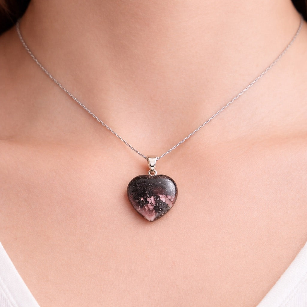 Rhodonite Heart Pendant – Stone of Compassion, Healing & Emotional Balance