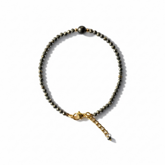 Pyrite 2mm Anklet With 4mm Bead - Crystal of Wealth, Strength & Protection