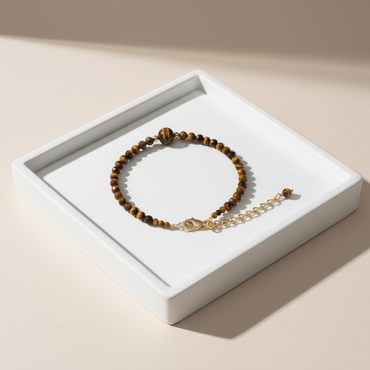 Tiger Eye 2mm Anklet With 4mm Bead – Crystal of Courage, Grounding & Protection