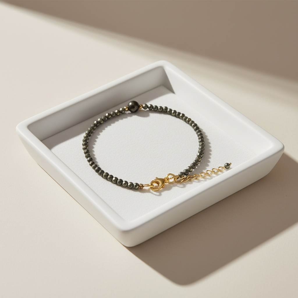 Pyrite 2mm Anklet With 4mm Bead - Crystal of Wealth, Strength & Protection