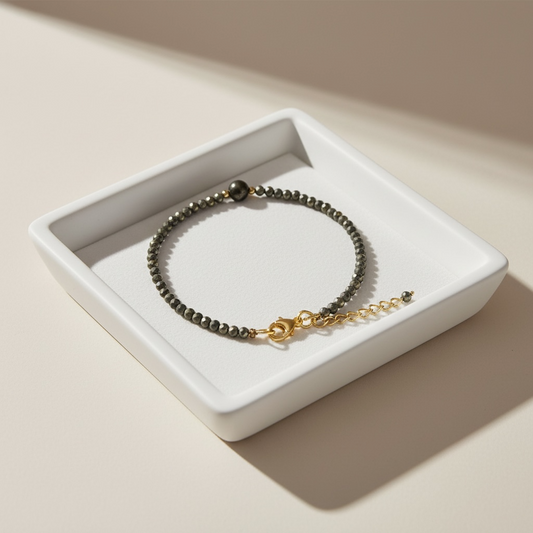 Pyrite 2mm Anklet With 4mm Bead - Crystal of Wealth, Strength & Protection