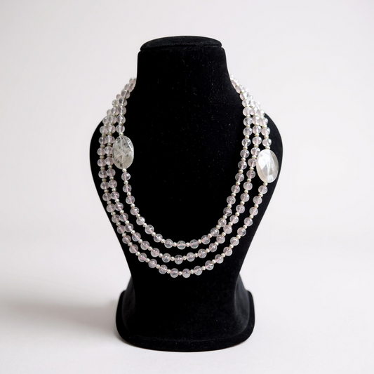 Rose Quartz (Triple Layer Mala) with Faceted Oval Stones for Self Love & Positivity.