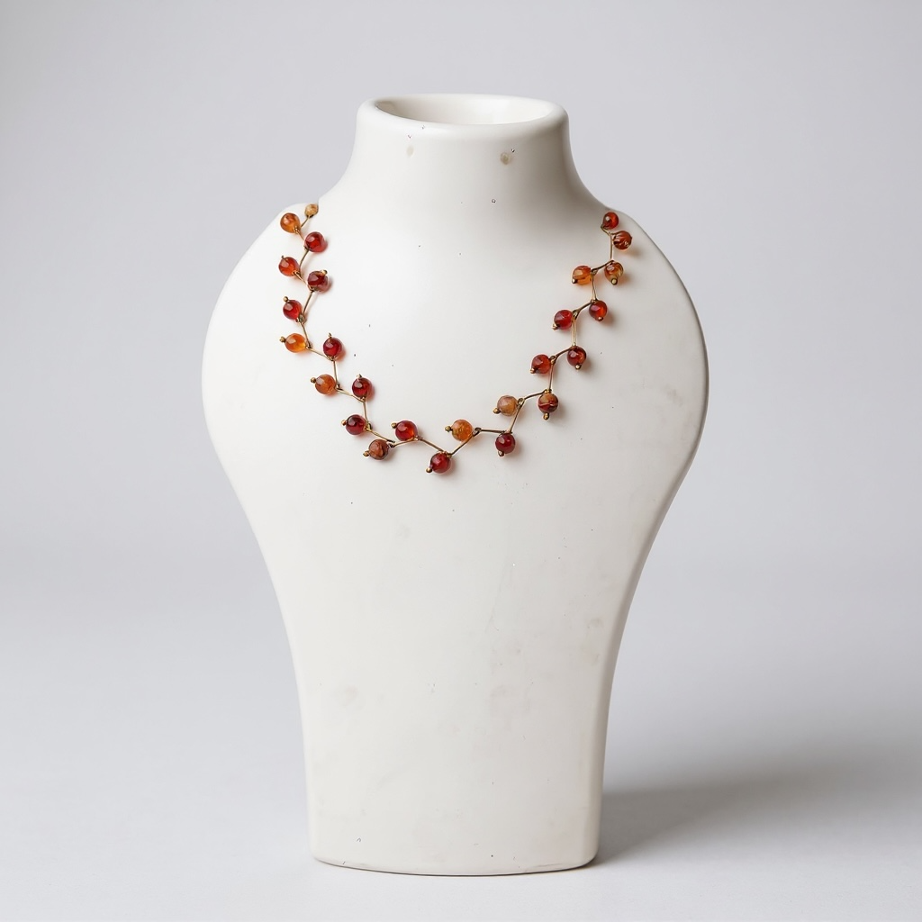 Carnelian Vine Design— Beaded choker Necklace with Earrings