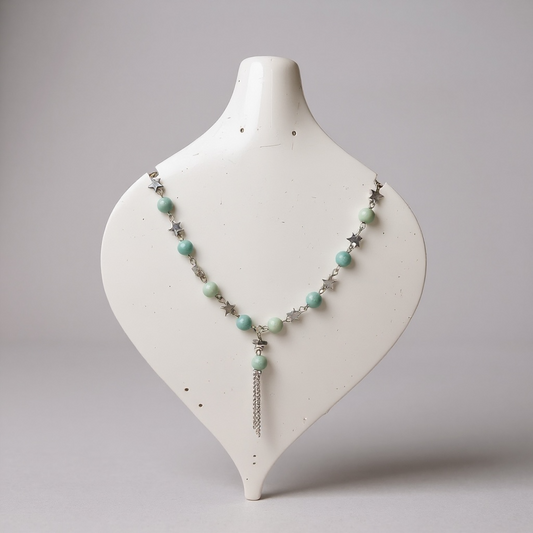 Natural Amazonite Stone minimalist Necklace with silver Stars connectors