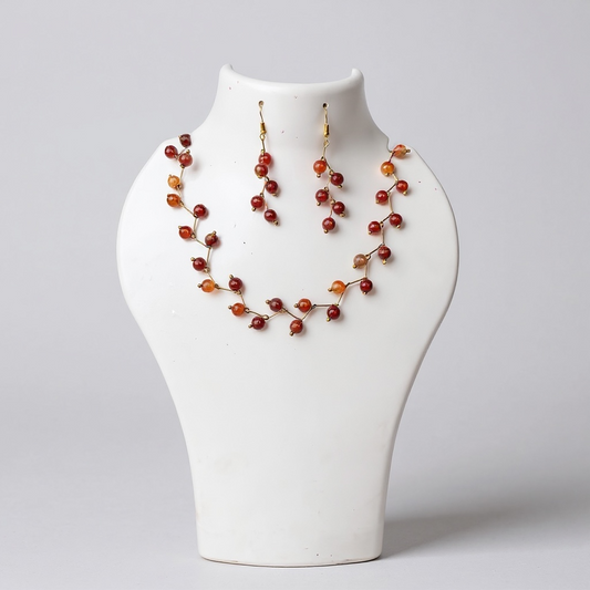 Carnelian Vine Design— Beaded choker Necklace with Earrings