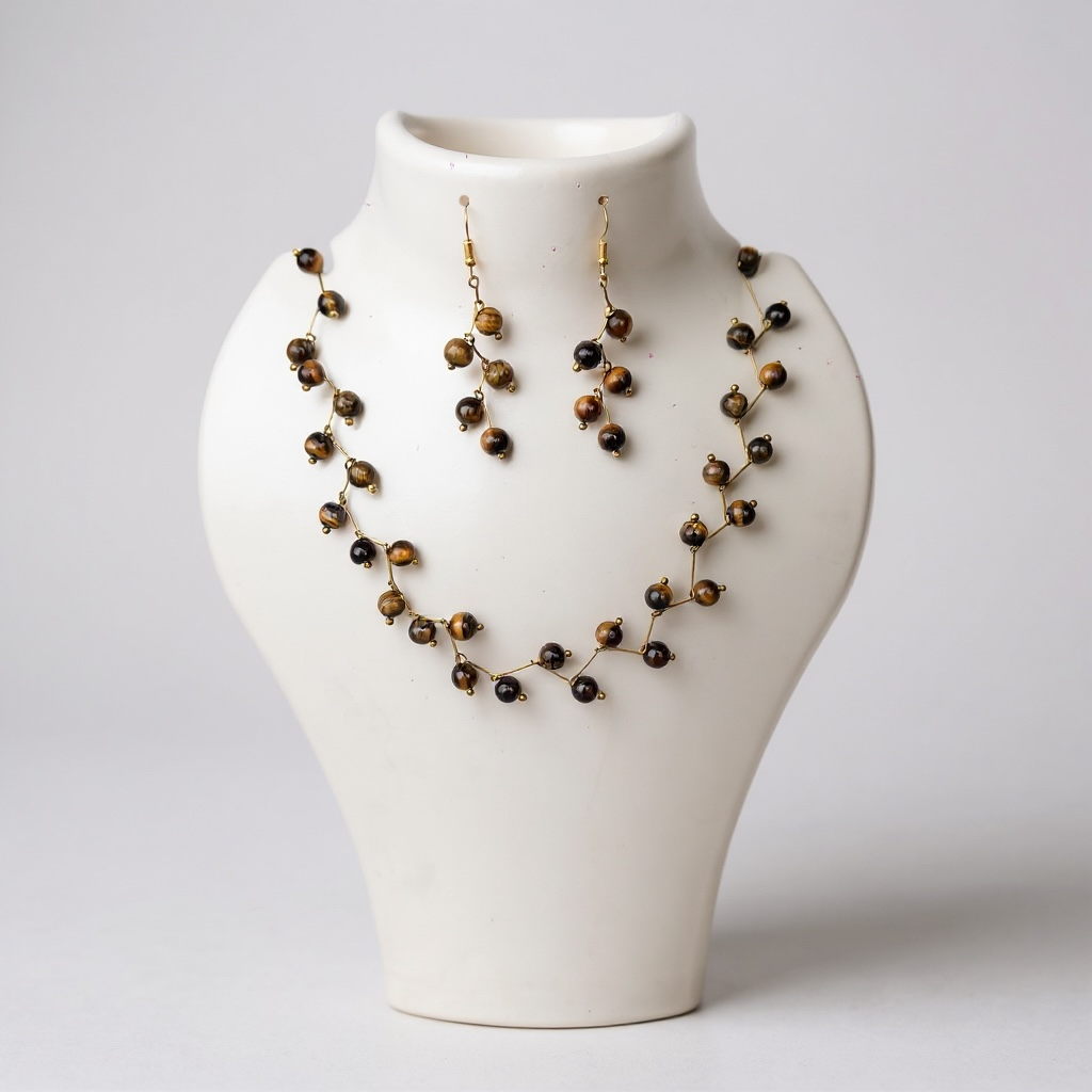 Tiger Eye Vine Design – Beaded Choker Necklace with Earrings