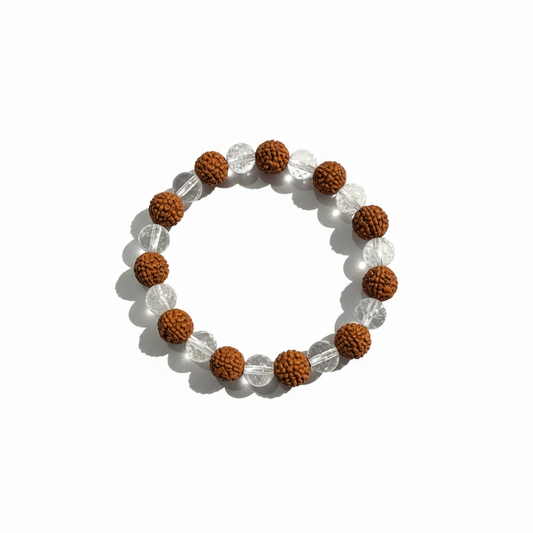 Rudraksha & Clear Quartz Protection Bracelet