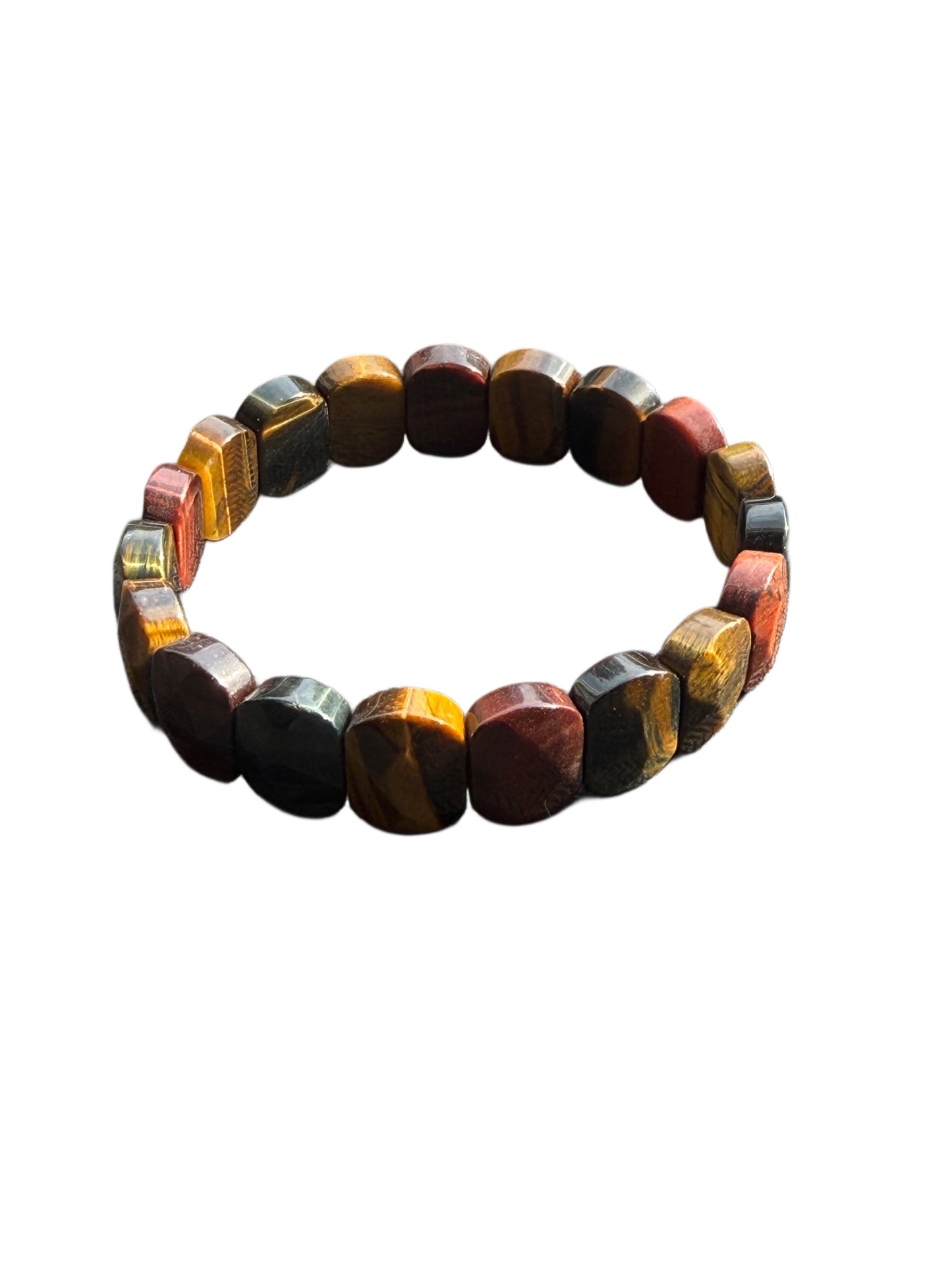 Mixed (Red, Golden) Tiger Eye Bracelet Slab Cut Bead